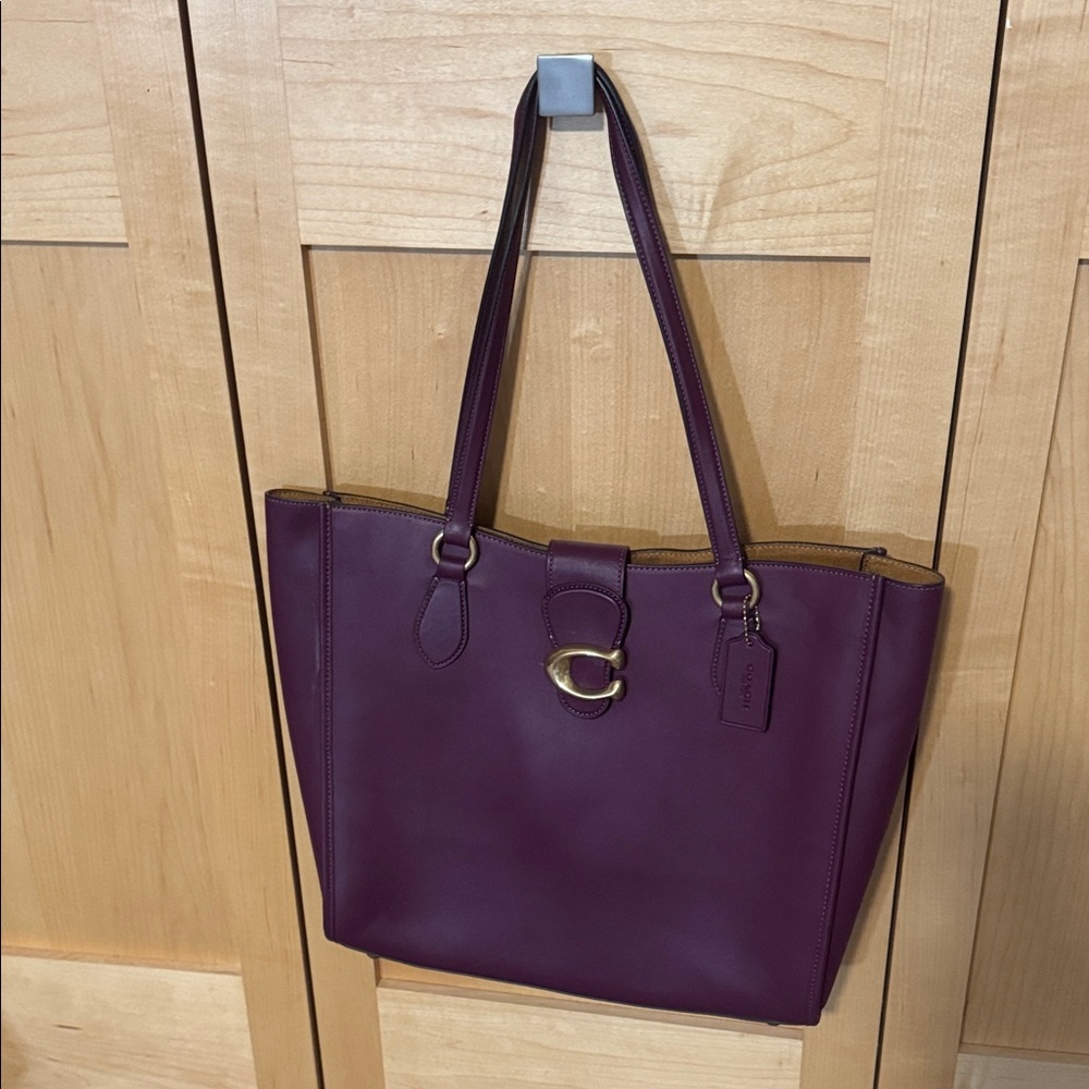 Coach Plum Leather Tote with Signature 'C' Accent